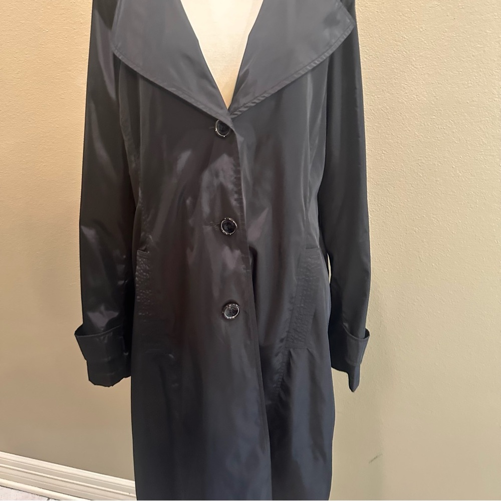 Via Spiga Women's Black Trench Coat Water Resistant raincoat Large - Picture 5 of 15